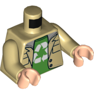 Visuel indicatif Rebrickable de Torse, veste, Chemise verte avec Recyclage Logo imprimé, bras beiges, mains nougat clair (Torso, Jacket, Green Shirt with Recycling Logo Print, Tan Arms, Light Nougat Hands)