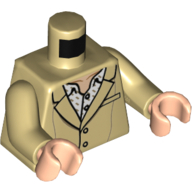 Torse, Veste avec poche et revers cranté Chemise à imprimé col ouvert et marques beige foncé, bras beiges, mains nougat clair (Torso, Jacket with Pocket and Notched Lapel over Shirt with Dark Tan Marks and Open Collar Print, Tan Arms, Light Nougat Hands)