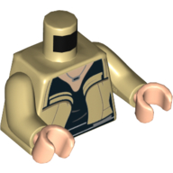 Visuel indicatif Rebrickable de Torse, veste, chemise noire, Collier avec pendentif imprimé, bras beiges, mains nougat clair (Torso, Jacket, Black Shirt, Necklace with Pendant Print, Tan Arms, Light Nougat Hands)