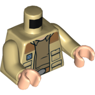 Visuel indicatif Rebrickable de Torse, Veste, Poches, Ceinture Orange Foncé, Chemise beige Foncé imprimé, bras beiges, mains nougat clair (Torso, Jacket, Pockets, Dark Orange Belt, Dark Tan Shirt Print, Tan Arms, Light Nougat Hands)