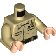 Visuel indicatif Rebrickable de Torse, chemise, Poches, Stylo, Insigne de police, motif : ceinture brun rougeâtre, bras beiges, mains nougat clair (Torso, Shirt, Pockets, Pen, Police Badge, Reddish Brown Belt Print, Tan Arms, Light Nougat Hands)