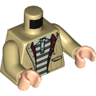 Torse, veste avec doublure rouge foncé, poches, motif : chemise blanche avec rayures orange, bras beiges, mains nougat clair (Torso, Jacket with Dark Red Lining, Pockets, White Shirt with Orange Stripes Print, Tan Arms, Light Nougat Hands)