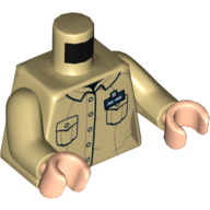 Torse, chemise, poches, bleu foncé Nom Tag motif imprimé, bras beiges, mains nougat clair (Torso, Shirt, Pockets, Dark Blue Name Tag Print, Tan Arms, Light Nougat Hands)