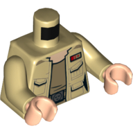 Visuel indicatif Rebrickable de Torse, veste avec des poches sur le modèle imprimé de sous-vêtement beige foncé, bras beiges, mains nougat clair (Torso, Jacket with Pockets over Dark Tan Undershirt Print, Tan Arms, Light Nougat Hands)