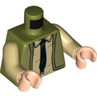 Visuel indicatif Rebrickable de Torse, chandail, chemise beige, motif : cravate noire, bras beiges, mains nougat clair (Torso, Sweater Vest, Tan Shirt, Black Tie Print, Tan Arms, Light Nougat Hands)