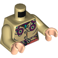 Visuel indicatif Rebrickable de Torse, chemise avec des fleurs magenta et turquoise foncé et string ceinture motif imprimé, bras beiges, mains nougat clair (Torso, Shirt with Magenta and Dark Turquoise Flowers and String Belt Print, Tan Arms, Light Nougat Hands)
