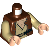 Visuel indicatif Rebrickable de Torse, robe ouverte sur la Tunique beige et la poitrine de nougat clair, avec motif imprimé ceinture noire, bras beiges, mains nougat clair (Torso, Robe Open over Tan Tunic and Light Nougat Chest, with Black Belt Print, Tan Arms, Light Nougat Hands)