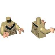 Visuel indicatif Rebrickable de Torse, col en V, col en fourrure noire et taches animales, manche en nougat clair avec motif imprimé collier, bras beiges, mains nougat clair (Torso, V-Neck Top, Black Fur Collar and Animal Spots, Light Nougat Neck with Necklace Print, Tan Arms, Light Nougat Hands)