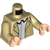 Visuel indicatif Rebrickable de Torse, Veste avec boutons, ouvert sur motif imprimé chemise blanche, bras beige, bras nougat clair (Torso, Jacket with Buttons, Open over White Shirt Print, Tan Arms, Light Nougat Arms)