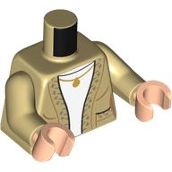Visuel indicatif Rebrickable de Torse, chandail, chemise blanche, collier en or imprimé, bras beige, bras de nougat clair (Torso, Sweater, White Shirt, Gold necklace Print, Tan Arms, Light Nougat Arms)