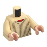 Visuel indicatif Rebrickable de Torse, pull tricoté, chemise rouge imprimé, bras beige, bras de nougat clair (Torso, Knitted Sweater, Red Shirt Print, Tan Arms, Light Nougat Arms)