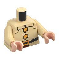 Visuel indicatif Rebrickable de Torse, ceinture noire, boucle de ceinture orange clair vif, motif imprimé boutons, bras beiges, bras nougat clair (Torso, Black Belt, Bright Light Orange Belt Buckle, Buttons Print, Tan Arms, Light Nougat Arms)
