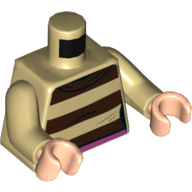 Visuel indicatif Rebrickable de Torse, pull à rayures marron foncé, motif imprimé ceinture rose foncé, bras beiges, mains nougat clair (Torso, Sweater with Dark Brown Stripes, Dark Pink Belt Print, Tan Arms, Light Nougat Hands)
