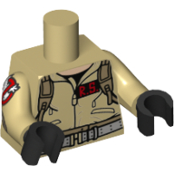 Combinaison torse avec insigne d'identité 'R.S.' imprimé, bras beige avec logo Ghostbusters, mains noires (Torso Jumpsuit with 'R.S.' ID Badge Print, Tan Arms with Ghostbusters Logo, Black Hands)