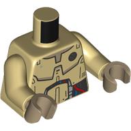 Torse, lambris droïde, motif imprimé fils rouge/bleu/argent, bras beiges, mains beige foncé (Torso, Droid Paneling, Red/Blue/Silver Wires Print, Tan Arms, Dark Tan Hands)