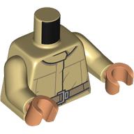 Visuel indicatif Rebrickable de Torse, veste uniforme, garniture noire, motif : ceinture beige foncé, bras beiges, mains nougat (Torso, Uniform Jacket, Black Trim, Dark Tan Belt Print, Tan Arms, Nougat Hands)