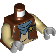 Torse, gilet avec insigne de shérif étoile et motif imprimé bandana bleu, bras beiges, mains gris bleuté clair (Torso, Vest with Star Sheriff Badge and Blue Bandana Print, Tan Arms, Light Bluish Gray Hands)