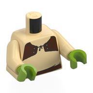 Torse, brun foncé petit gilet/ceinture motif imprimé, bras beiges, mains vert citron (Torso, Dark Brown Small Vest/Belt Print, Tan Arms, Lime Hands)
