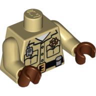 Visuel indicatif Rebrickable de Chemise de torse bouton vers le bas avec poches, radio, insigne de police et motif imprimé ceinture, bras beiges, mains brun rougeâtre (Torso Shirt Button Down with Pockets, Radio, Police Badge and Belt Print, Tan Arms, Reddish Brown Hands)