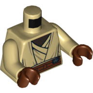 Visuel indicatif Rebrickable de Robe Jedi torse, Sous-vêtement brun rougeâtre et motif imprimé ceinture (Agen Kolar), bras beiges, mains brun rougeâtre (Torso Jedi Robe, Reddish Brown Undershirt and Belt Print (Agen Kolar), Tan Arms, Reddish Brown Hands)