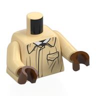 Veste torse avec poche, motif imprimé chemise blanche, bras beiges, mains brun rougeâtre (Torso Jacket with Pocket, White Shirt Print, Tan Arms, Reddish Brown Hands)