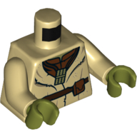Robe torse, Chemise marron, Collier avec Pipe, Ceinture marron avec poche motif imprimé (Yoda), bras beiges, mains vert olive (Torso Robe, Brown Shirt, Necklace with Pipe, Brown Belt with Pocket Print (Yoda), Tan Arms, Olive Green Hands)