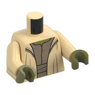 Robe de torse, maillot de corps beige foncé, cou vert olive, plis minces motif imprimé (Yoda), bras beiges, mains vert olive (Torso Robe, Dark Tan Undershirt, Olive Green Neck, Thin Creases Print (Yoda), Tan Arms, Olive Green Hands)