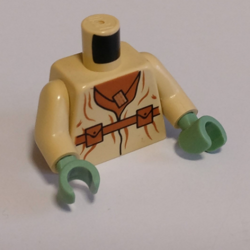 Robe de torse, poches ceinture et collier béatitude flûte motif imprimé (Yoda), bras beiges, mains vert sable (Torso Robe, Belt Pockets and Necklace Blissl Flute Print (Yoda), Tan Arms, Sand Green Hands)
