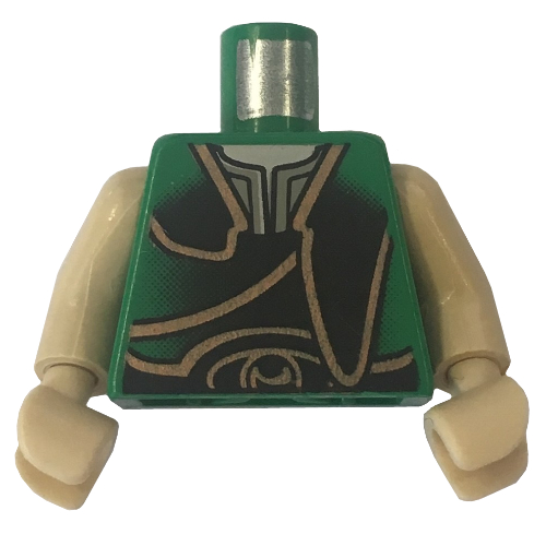 Visuel indicatif Rebrickable de Gilet torse avec bordure dorée imprimé (gungane), bras et mains beiges (Torso Vest with Gold Trim Print (Gungan), Tan Arms and Hands)