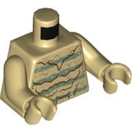 Visuel indicatif Rebrickable de Pull torse avec rayures vert sable et lignes de fusion rouge foncé motif imprimé, bras et mains beiges (Torso Sweater with Sand Green Stripes and Dark Red Melting Lines Print, Tan Arms and Hands)