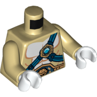 Torse poitrine nue avec des lignes de corps, ceintures bleu foncé et motif imprimé Chi orbe, bras beiges, mains blanches (Torso Bare Chest with Body Lines, Dark Blue Belts and Chi Orb Print, Tan Arms, White Hands)