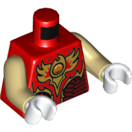 Visuel indicatif Rebrickable de Gilet torse avec armure rouge foncé et or avec des écailles et feu chi emblème motif imprimé, bras beiges, mains blanches (Torso Vest with Dark Red and Gold Armor with Scales and Fire Chi Emblem Print, Tan Arms, White Hands)