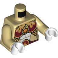 Armure de torse, rouge foncé et or avec des écailles et feu chi emblème motif imprimé, bras beiges, mains blanches (Torso Armor, Dark Red and Gold with Scales and Fire Chi Emblem Print, Tan Arms, White Hands)
