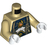 Visuel indicatif Rebrickable de Armure de torse, bleu foncé et or avec des écailles, des sangles, des pochettes et feu chi emblème motif imprimé, bras beiges, mains blanches (Torso Armor, Dark Blue and Gold with Scales, Straps, Pouches and Fire Chi Emblem Print, Tan Arms, White Hands)