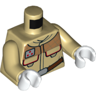 Visuel indicatif Rebrickable de Veste torse avec poches avec bordure rouge, motif : ceinture, bras beiges, mains blanches (Torso Jacket with Pockets with Red Trim, Belt Print, Tan Arms, White Hands)