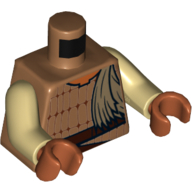 Visuel indicatif Rebrickable de Tunique torse avec maille, ceinture, cheveux brun foncé en queue de cheval motif imprimé (skiff guard), bras beiges, mains orange foncé (Torso Tunic with Mesh Design, Belt, Dark Tan Hair in Ponytail Print (Skiff Guard), Tan Arms, Dark Orange Hands)