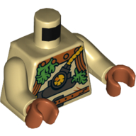Combinaison de plongée torse, collier orange foncé avec rivets et ceinture, algues vertes, appareil avec motif imprimé à la jauge, bras beiges, mains orange foncé (Torso Dive Suit, Dark Orange Collar with Rivets and Belt, Green Seaweed, Apparatus with Gauge Print, Tan Arms, Dark Orange Hands)