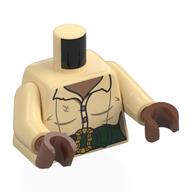 Visuel indicatif Rebrickable de Torse, chemise, poitrine marron moyen, ceinture vert foncé, motif imprimé ceinture or, bras beiges, mains brun moyen (Torso, Shirt, Medium Brown Chest, Dark Green Belt, Gold Belt Buckle Print, Tan Arms, Medium Brown Hands)