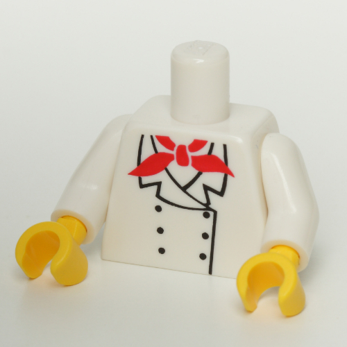 Torse, chef avec 6 boutons, foulard rouge court motif imprimé, bras blancs, mains jaunes (Torso, Chef with 6 Buttons, Short Red Neckerchief Print, White Arms, Yellow Hands)