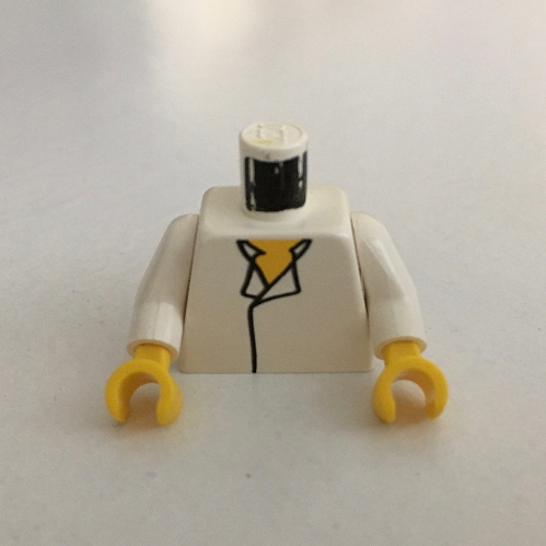 Visuel indicatif Rebrickable de Torse, Chemise col ouvert, Poitrine jaune motif imprimé (Han Solo), bras blancs, mains jaunes (Torso, Shirt Open Collar, Yellow Chest Print (Han Solo), White Arms, Yellow Hands)