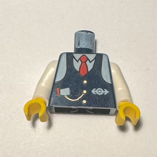 Torse, gilet avec logo de train, cravate, montre fob motif imprimé (conducteur charlie), bras blancs, mains jaunes (Torso, Vest with Train Logo, Tie, Watch Fob Print (Conductor Charlie), White Arms, Yellow Hands)