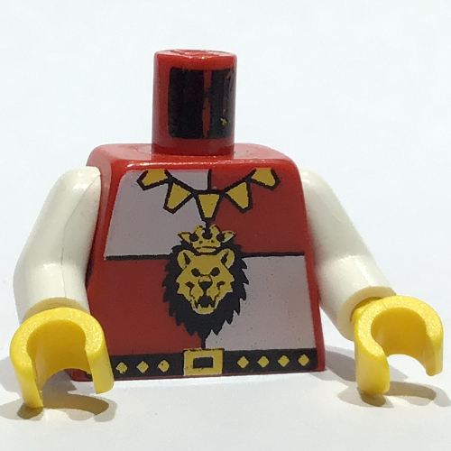 Torse, tête de lion chevaliers royaux et collier motif imprimé, bras blancs, mains jaunes (Torso, Royal Knights Lion Head and Necklace Print, White Arms, Yellow Hands)