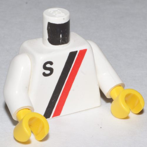 Torse, 'S' Logo Motif imprimé rouge et noir, bras blancs, mains jaunes (Torso, 'S' Logo Red and Black Print, White Arms, Yellow Hands)