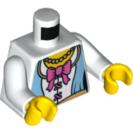 Torse, Corset avec panneaux bleu moyen, arc rose, collier de perles et motif imprimé ceinture d'or (Princesse), bras blancs, mains jaunes (Torso, Corset with Medium Blue Panels, Pink Bow, Pearl Necklace and Gold Belt Print (Princess), White Arms, Yellow Hands)