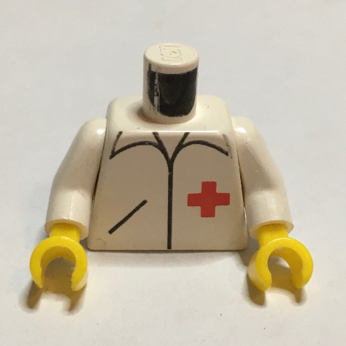 Torse, Chemise avec motif imprimé Croix-Rouge et poche, bras blancs, mains jaunes (Torso, Shirt with Red Cross and Pocket Print, White Arms, Yellow Hands)