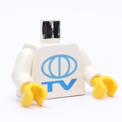 Torse, TV Globe Grand motif imprimé, bras blancs, mains jaunes (Torso, TV Globe Big Print, White Arms, Yellow Hands)