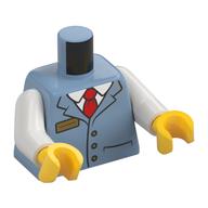 Torse, Costume Boutons, Badge de nom, Chemise blanche, Cravate rouge imprimé, bras blancs, mains jaunes (Torso, Suit Buttons, Name Badge, White Shirt, Red Tie Print, White Arms, Yellow Hands)