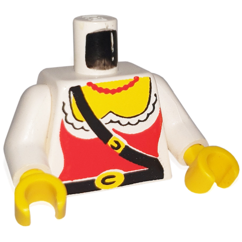 Torse, Corset rouge avec ceinture et bandoulière motif imprimé, bras blancs, mains jaunes (Torso, Red Corset with Belt and Shoulder Strap Print, White Arms, Yellow Hands)