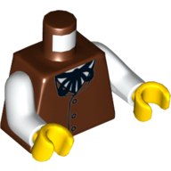 Visuel indicatif Rebrickable de Torse, gilet avec 3 boutons et cravate noire motif imprimé, bras blancs, mains jaunes (Torso, Vest with 3 Buttons and Black String Tie Print, White Arms, Yellow Hands)