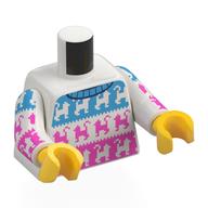Visuel indicatif Rebrickable de Torse, pull, rayures azur foncé et rose foncé, motif imprimé chats, bras blancs, mains jaunes (Torso, Sweater, Dark Azure and Dark Pink Stripes, Cats Print, White Arms, Yellow Hands)